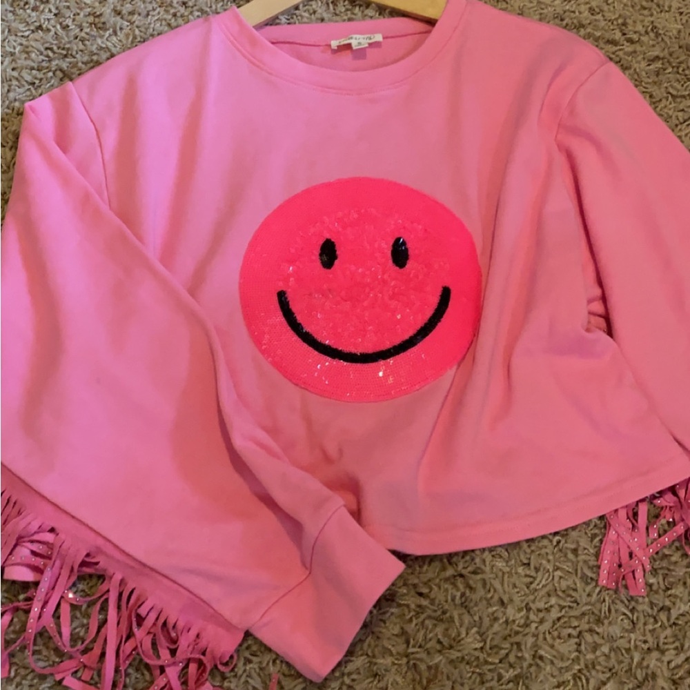 Boutique Long sleeve Hot Pink Smiley Face
